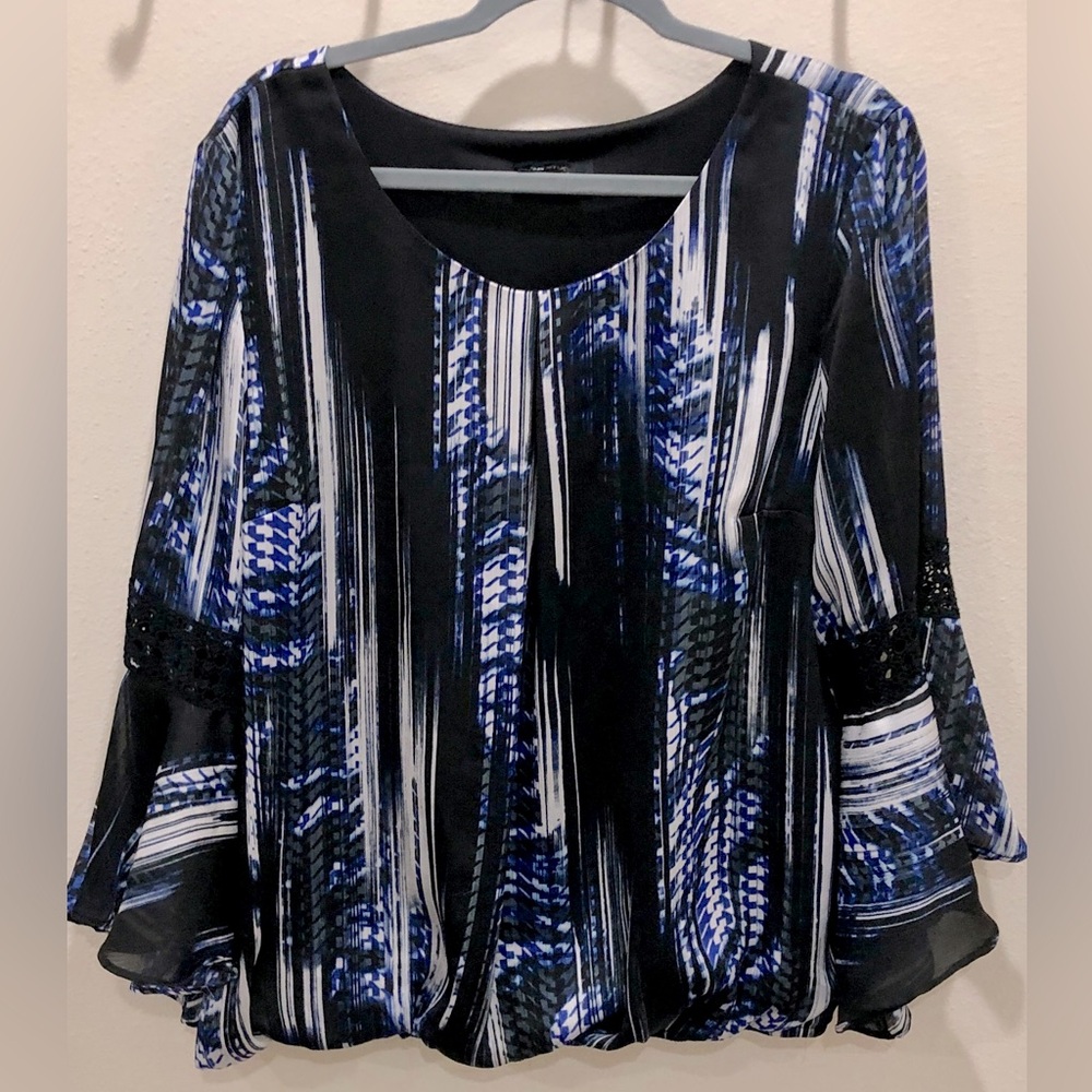AB Studio Black & Blue Abstract Stripe Blouse